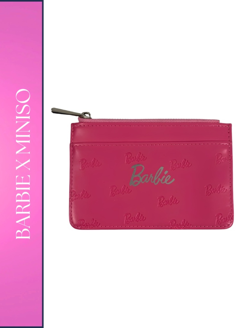 Barbie x Miniso Hot Pink Zippered Card Coin Wallet Faux Leather